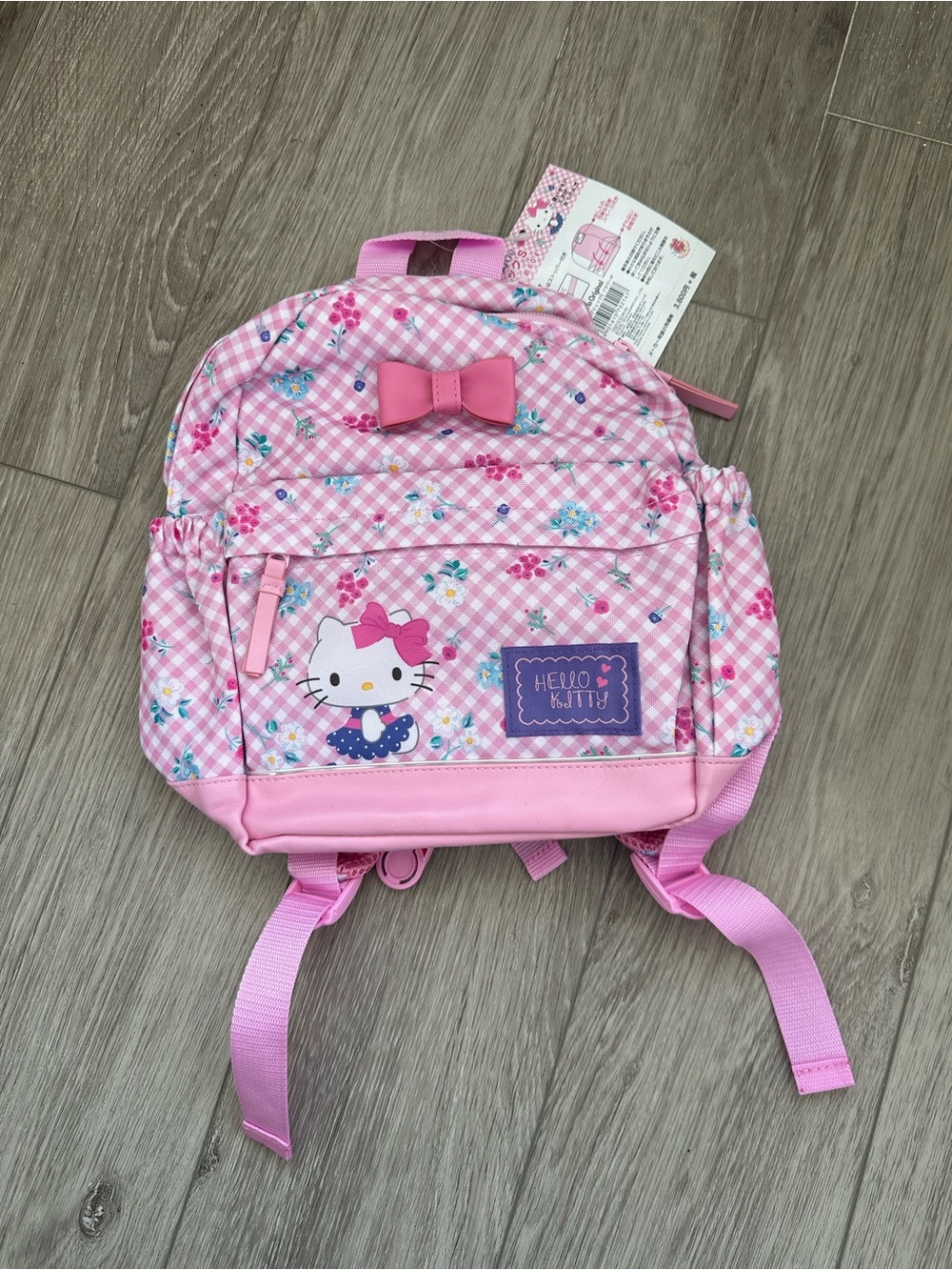 NWT Sanrio Japan Hello Kitty Pink Gingham Floral Backpack S Size 6L